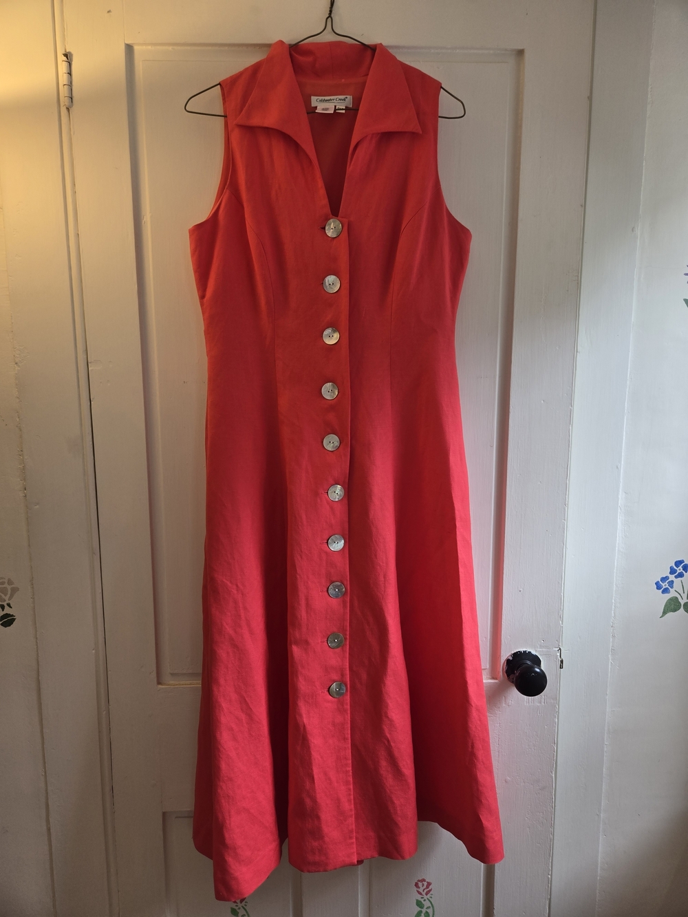 Coldwater Creek Coral Sleeveless Midi Dress with Front Buttons
